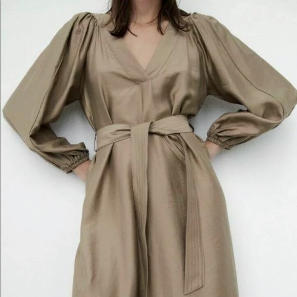 LAST NWT ZARA DRESS WITH BELT BROWN/TAUPE - Picture 7 of 10